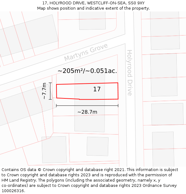 17, HOLYROOD DRIVE, WESTCLIFF-ON-SEA, SS0 9XY: Plot and title map
