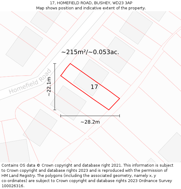17, HOMEFIELD ROAD, BUSHEY, WD23 3AP: Plot and title map