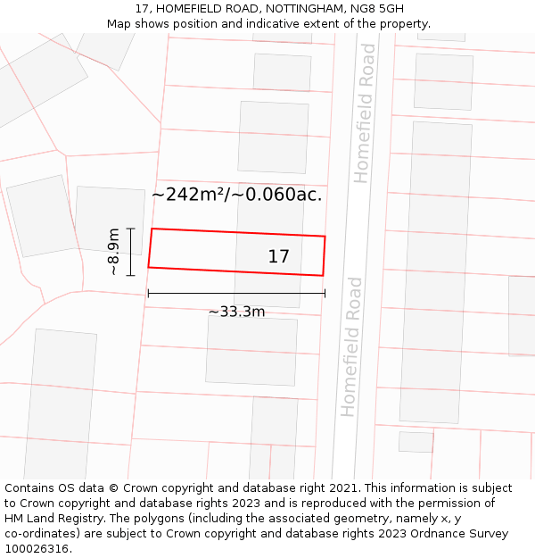17, HOMEFIELD ROAD, NOTTINGHAM, NG8 5GH: Plot and title map