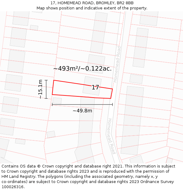 17, HOMEMEAD ROAD, BROMLEY, BR2 8BB: Plot and title map
