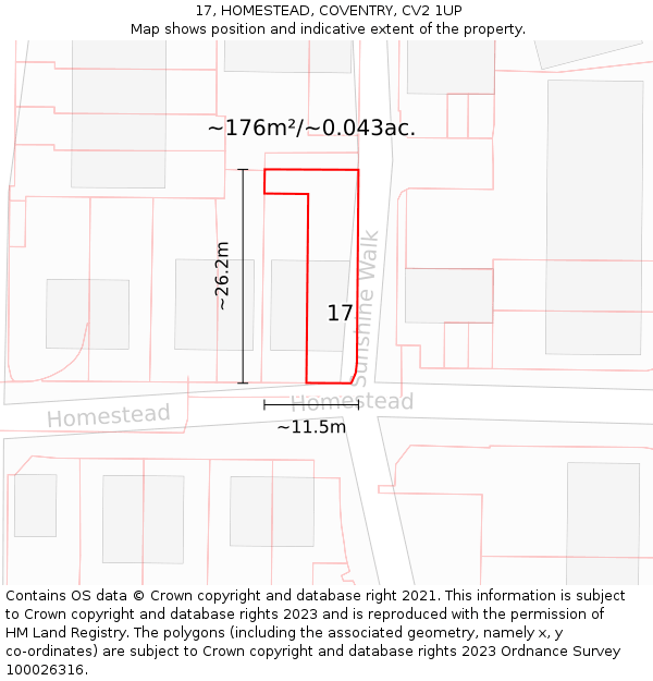 17, HOMESTEAD, COVENTRY, CV2 1UP: Plot and title map