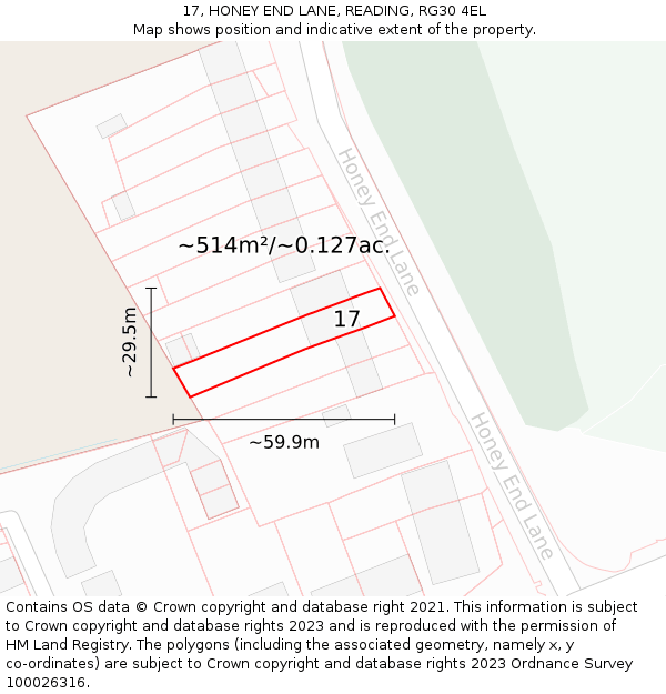 17, HONEY END LANE, READING, RG30 4EL: Plot and title map