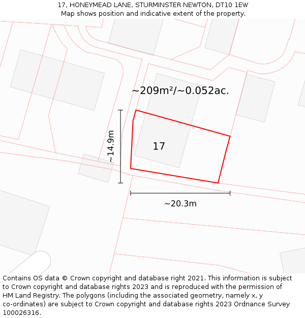 17, HONEYMEAD LANE, STURMINSTER NEWTON, DT10 1EW: Plot and title map