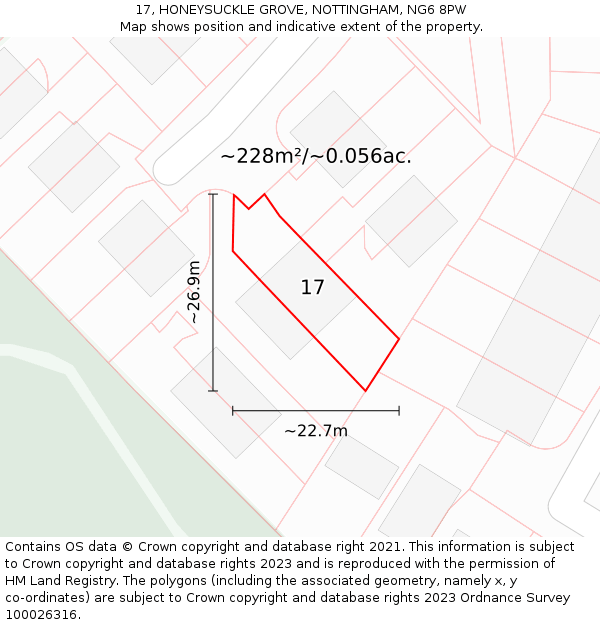 17, HONEYSUCKLE GROVE, NOTTINGHAM, NG6 8PW: Plot and title map