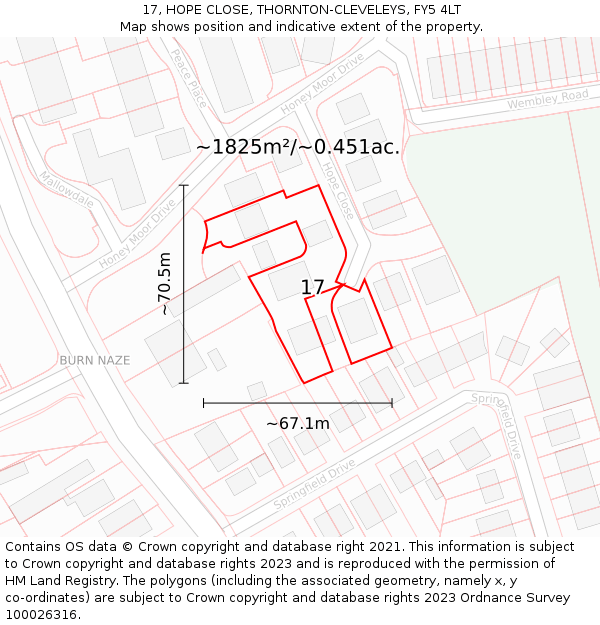 17, HOPE CLOSE, THORNTON-CLEVELEYS, FY5 4LT: Plot and title map