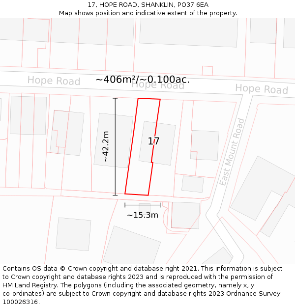 17, HOPE ROAD, SHANKLIN, PO37 6EA: Plot and title map