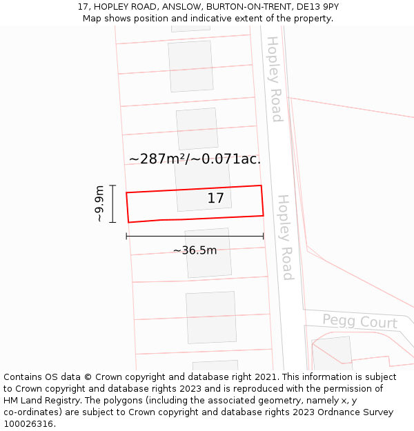 17, HOPLEY ROAD, ANSLOW, BURTON-ON-TRENT, DE13 9PY: Plot and title map