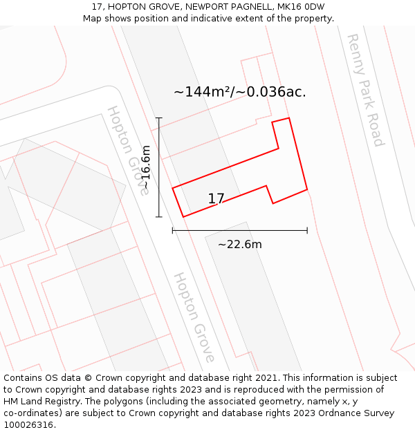 17, HOPTON GROVE, NEWPORT PAGNELL, MK16 0DW: Plot and title map