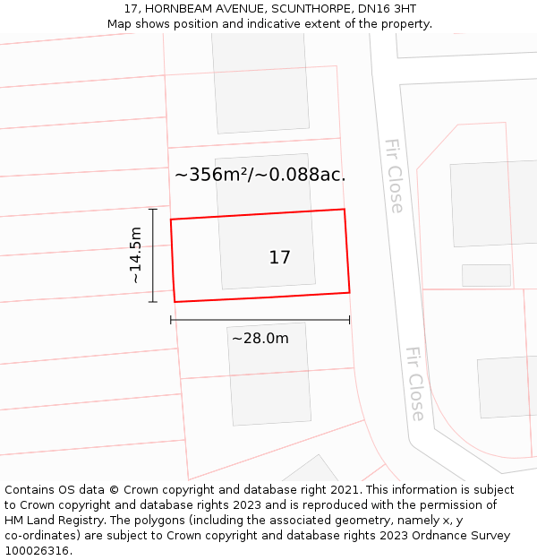 17, HORNBEAM AVENUE, SCUNTHORPE, DN16 3HT: Plot and title map