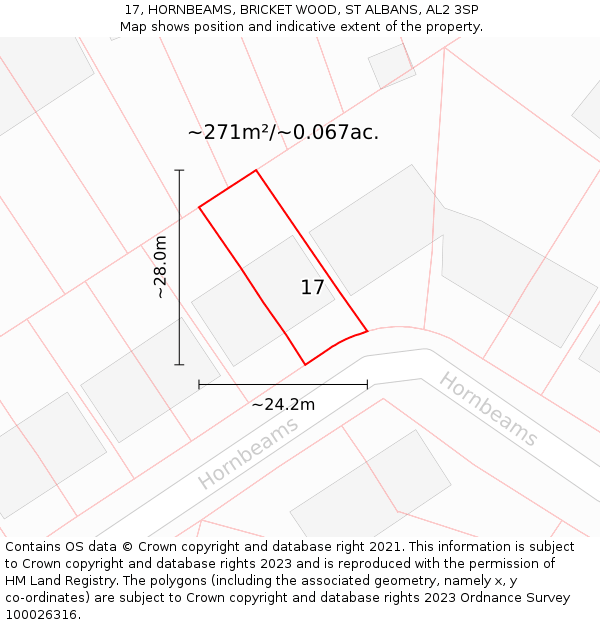 17, HORNBEAMS, BRICKET WOOD, ST ALBANS, AL2 3SP: Plot and title map