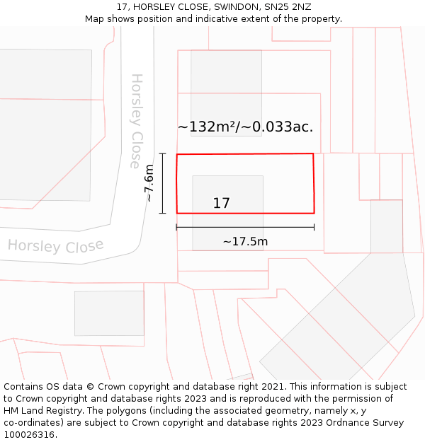 17, HORSLEY CLOSE, SWINDON, SN25 2NZ: Plot and title map