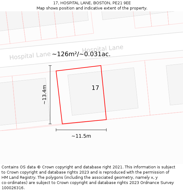 17, HOSPITAL LANE, BOSTON, PE21 9EE: Plot and title map