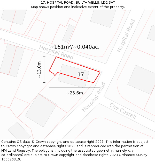 17, HOSPITAL ROAD, BUILTH WELLS, LD2 3AT: Plot and title map