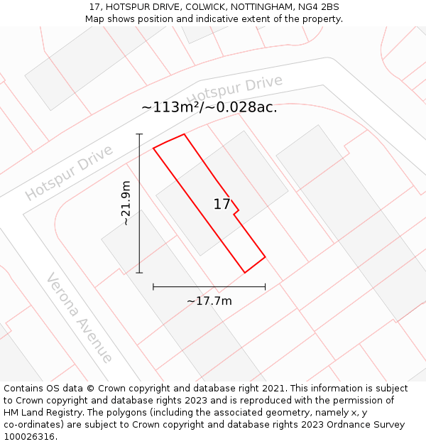 17, HOTSPUR DRIVE, COLWICK, NOTTINGHAM, NG4 2BS: Plot and title map