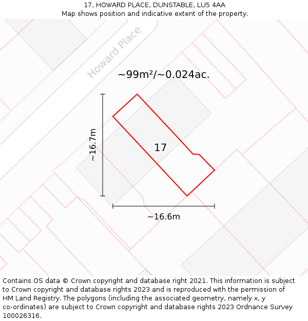 17, HOWARD PLACE, DUNSTABLE, LU5 4AA: Plot and title map