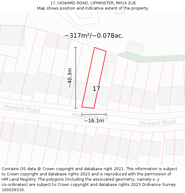 17, HOWARD ROAD, UPMINSTER, RM14 2UE: Plot and title map