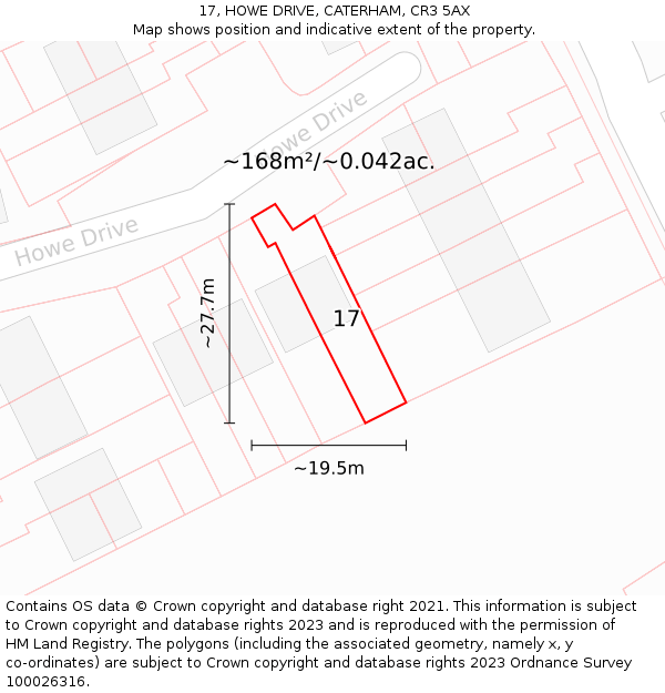 17, HOWE DRIVE, CATERHAM, CR3 5AX: Plot and title map