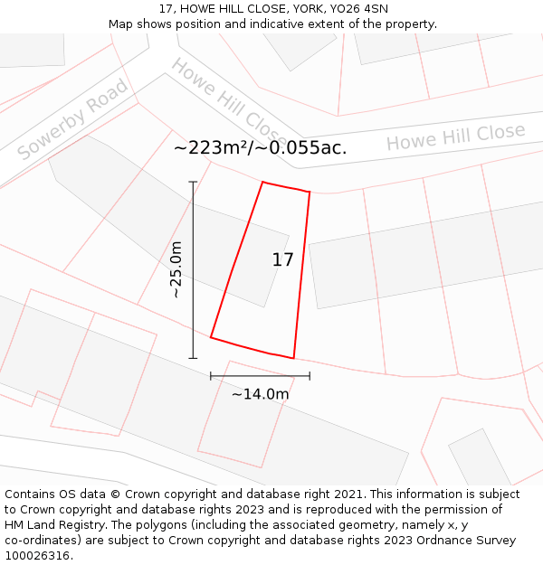 17, HOWE HILL CLOSE, YORK, YO26 4SN: Plot and title map
