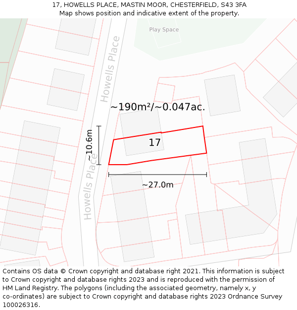 17, HOWELLS PLACE, MASTIN MOOR, CHESTERFIELD, S43 3FA: Plot and title map