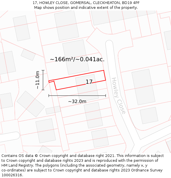 17, HOWLEY CLOSE, GOMERSAL, CLECKHEATON, BD19 4PF: Plot and title map
