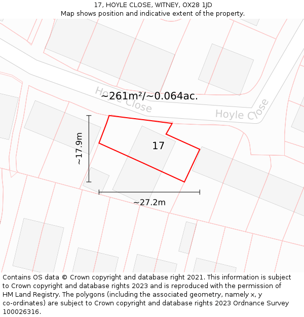 17, HOYLE CLOSE, WITNEY, OX28 1JD: Plot and title map