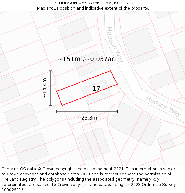 17, HUDSON WAY, GRANTHAM, NG31 7BU: Plot and title map