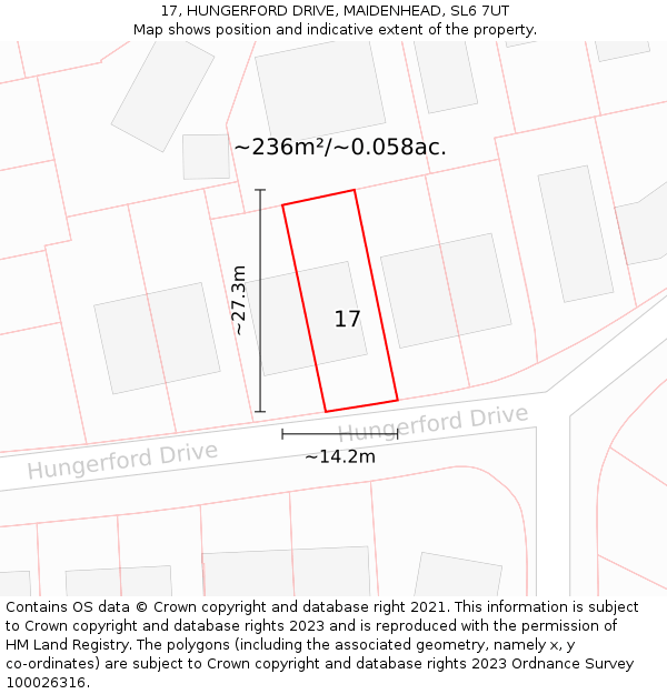 17, HUNGERFORD DRIVE, MAIDENHEAD, SL6 7UT: Plot and title map
