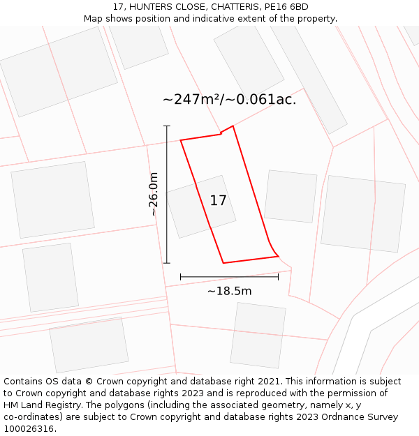 17, HUNTERS CLOSE, CHATTERIS, PE16 6BD: Plot and title map