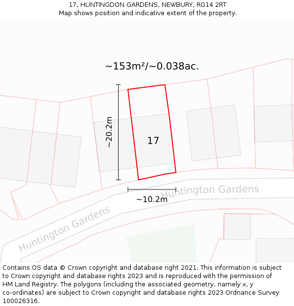 17, HUNTINGDON GARDENS, NEWBURY, RG14 2RT: Plot and title map