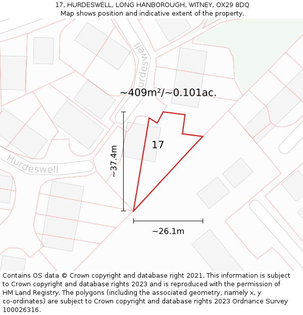17, HURDESWELL, LONG HANBOROUGH, WITNEY, OX29 8DQ: Plot and title map