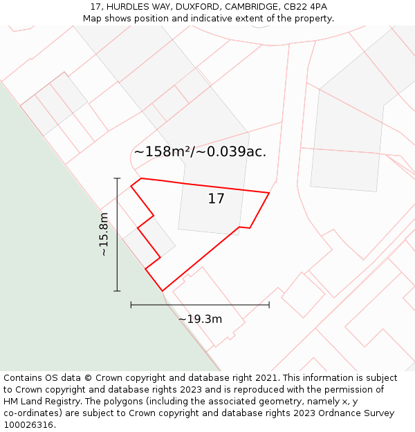 17, HURDLES WAY, DUXFORD, CAMBRIDGE, CB22 4PA: Plot and title map