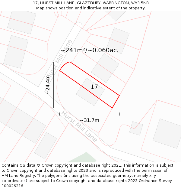 17, HURST MILL LANE, GLAZEBURY, WARRINGTON, WA3 5NR: Plot and title map