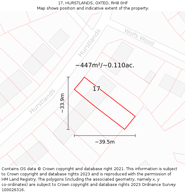 17, HURSTLANDS, OXTED, RH8 0HF: Plot and title map
