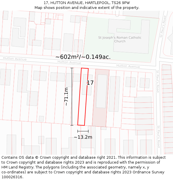 17, HUTTON AVENUE, HARTLEPOOL, TS26 9PW: Plot and title map