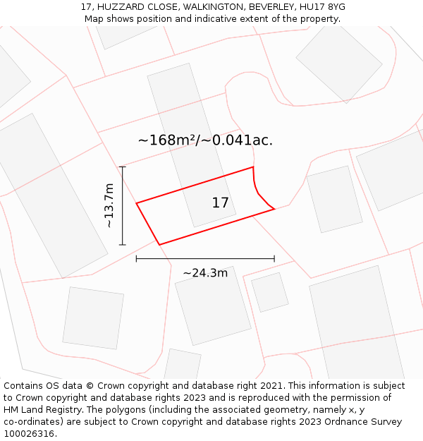17, HUZZARD CLOSE, WALKINGTON, BEVERLEY, HU17 8YG: Plot and title map