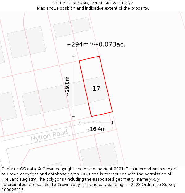 17, HYLTON ROAD, EVESHAM, WR11 2QB: Plot and title map