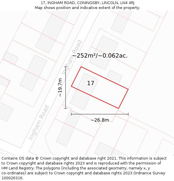 17, INGHAM ROAD, CONINGSBY, LINCOLN, LN4 4RJ: Plot and title map
