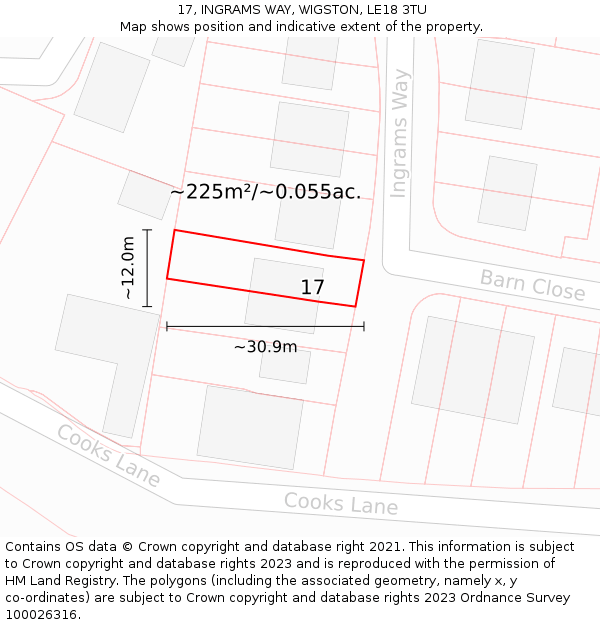 17, INGRAMS WAY, WIGSTON, LE18 3TU: Plot and title map