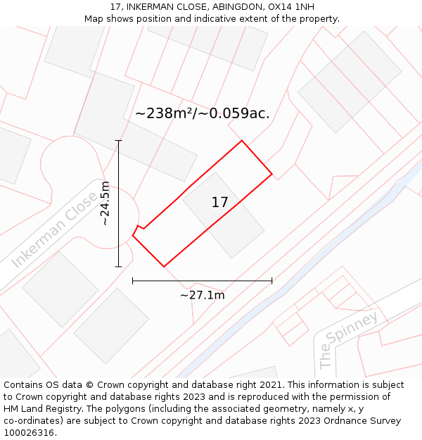 17, INKERMAN CLOSE, ABINGDON, OX14 1NH: Plot and title map