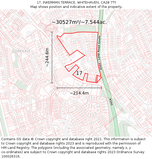 17, INKERMAN TERRACE, WHITEHAVEN, CA28 7TY: Plot and title map