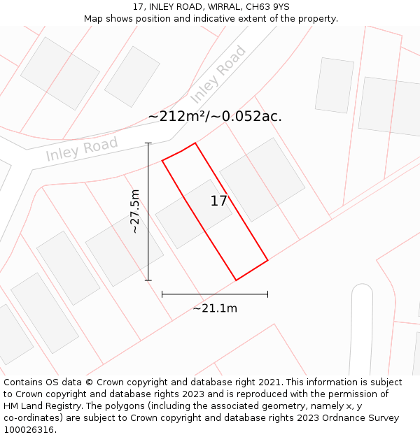 17, INLEY ROAD, WIRRAL, CH63 9YS: Plot and title map