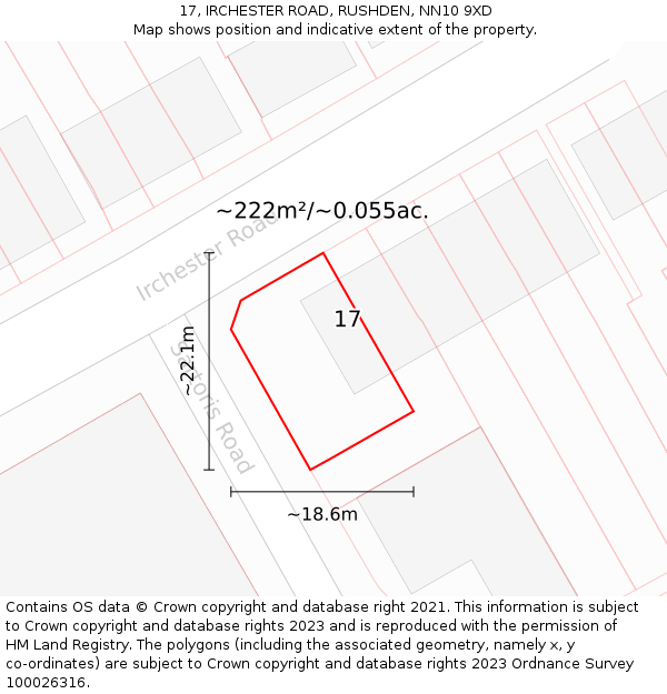 17, IRCHESTER ROAD, RUSHDEN, NN10 9XD: Plot and title map