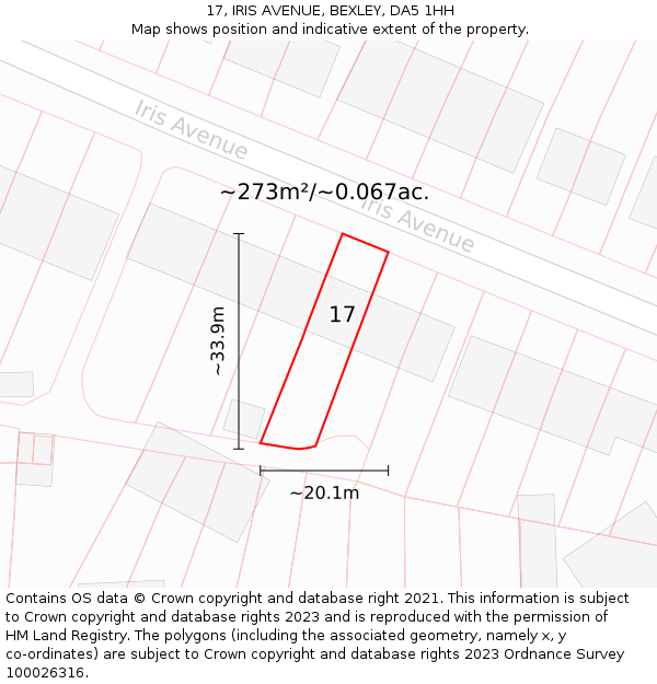 17, IRIS AVENUE, BEXLEY, DA5 1HH: Plot and title map