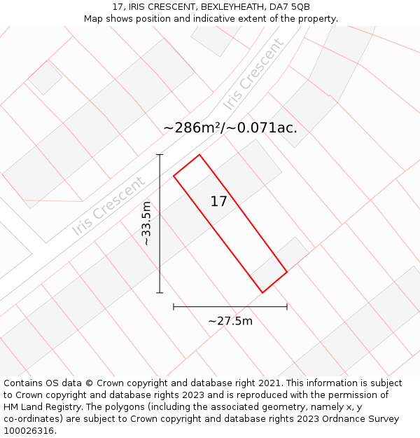17, IRIS CRESCENT, BEXLEYHEATH, DA7 5QB: Plot and title map