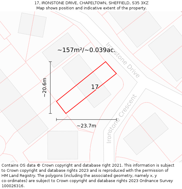 17, IRONSTONE DRIVE, CHAPELTOWN, SHEFFIELD, S35 3XZ: Plot and title map