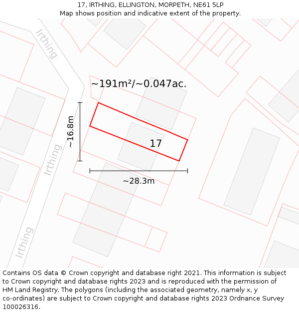 17, IRTHING, ELLINGTON, MORPETH, NE61 5LP: Plot and title map