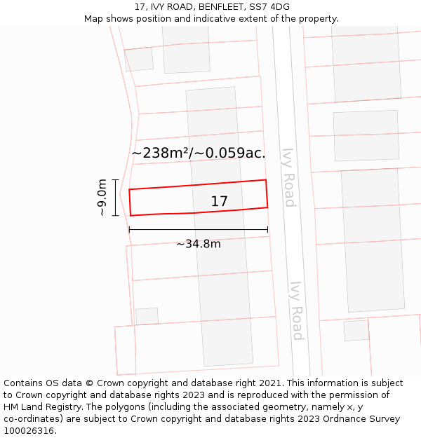17, IVY ROAD, BENFLEET, SS7 4DG: Plot and title map