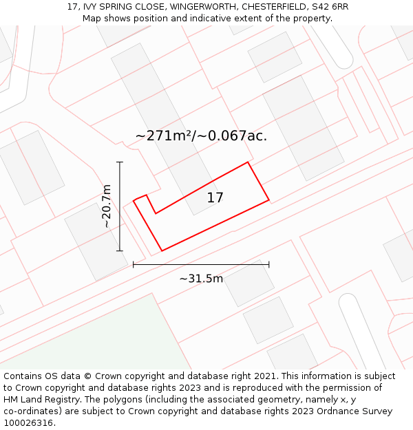 17, IVY SPRING CLOSE, WINGERWORTH, CHESTERFIELD, S42 6RR: Plot and title map
