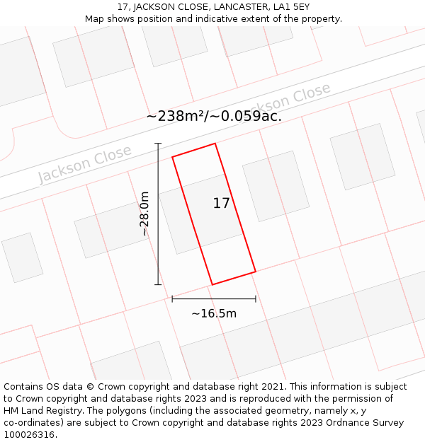 17, JACKSON CLOSE, LANCASTER, LA1 5EY: Plot and title map