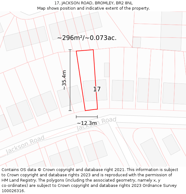 17, JACKSON ROAD, BROMLEY, BR2 8NL: Plot and title map